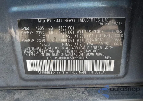 2013 Subaru Outback 3.6R Limited from USA, damaged, VIN 4S4BRDJC5D2230315